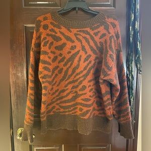 Brown printed fuzzy sweater